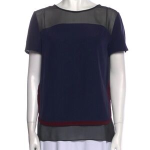 Diane Von Furstenberg navy/black colorblock silk top, size 6